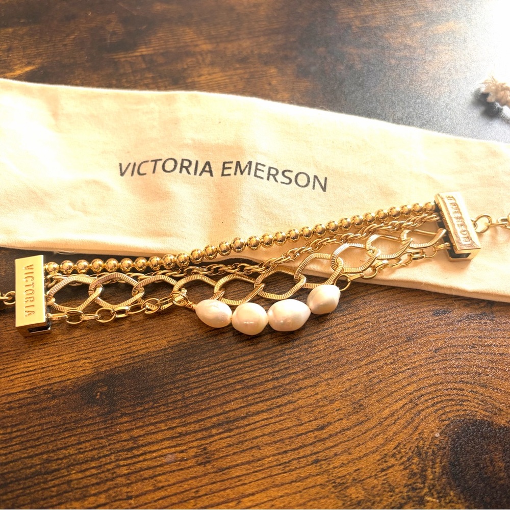 Victoria Emerson Gold and White Chain Bracelet